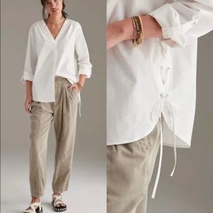 Anthropologie Mare Mare Henriette Tunic Top Lace Up buttoned Shirt Medium White
